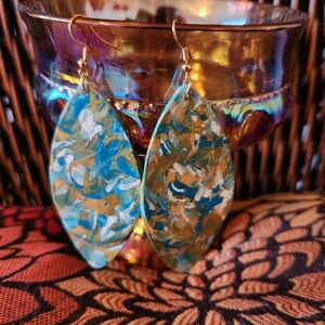 Abstract Blue and Gold Leaf Art Earrings